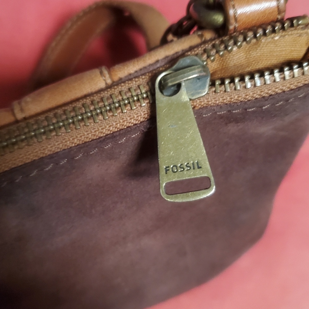 FOSSIL Hobo Shoulder Bag Purse Brown Leather & Suede Boho Festival - Picture 10 of 10